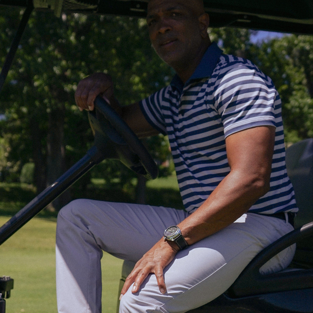 Navy and Gray Stripe Golf Polo