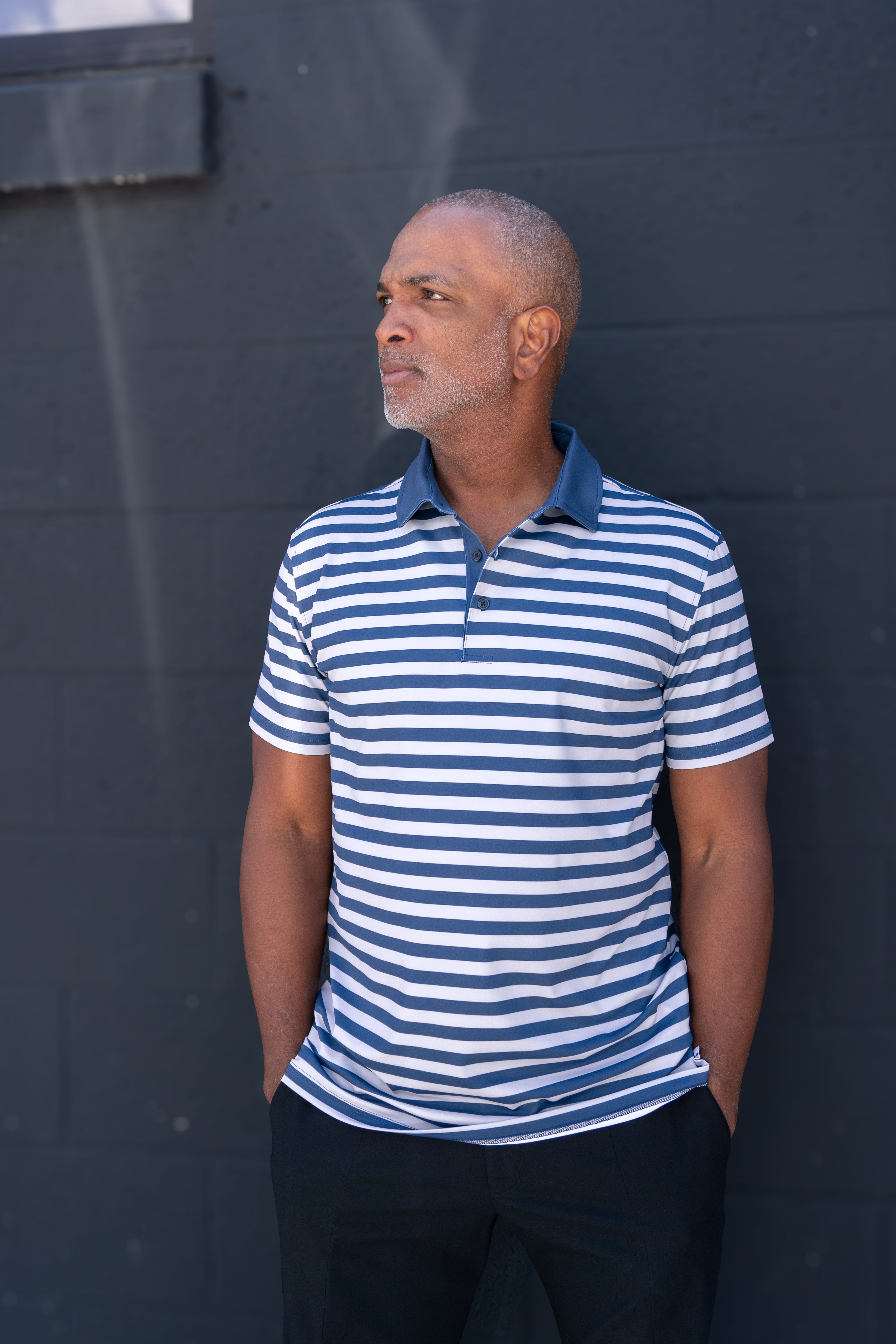 Navy and Gray Stripe Golf Polo